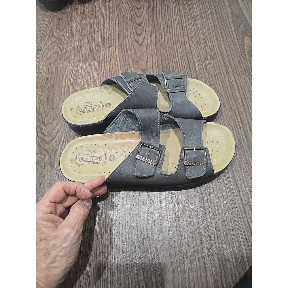 Mens Fly Flot Anatomic Brown Leather Two Strap Buckle Sandals‎ Size 44/ 11.5